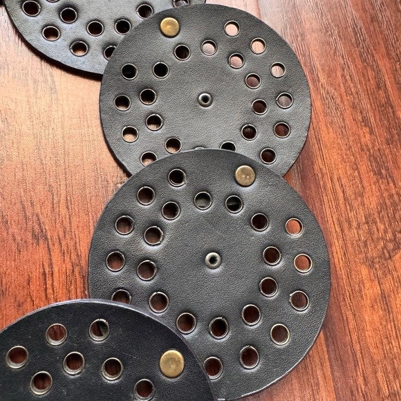 Women's Brown Concho Belt Brass Disc Buckle Coachella Festival Fit Western Boho - Picture 14 of 16